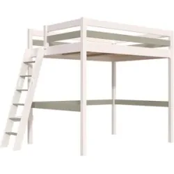 ABC MEUBLES Hochbett 140x200 Sylvia schräge Leiter - Weiß/Mokka