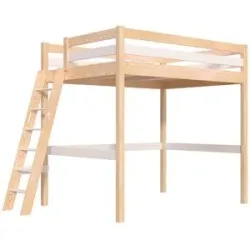 ABC MEUBLES Hochbett 140x200 Sylvia schräge Leiter - Naturlack/Weiß