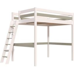 ABC MEUBLES Hochbett 140x190 holz mit Leiter Sylvia schräge Leiter - Weiß/Mokka