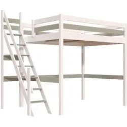 ABC MEUBLES Hochbett 140x200 aus holz Sylvia mit Mülertreppe - Weiß/Mokka