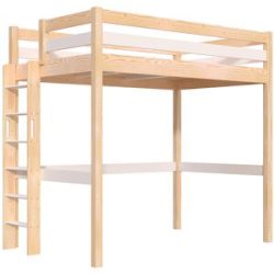 ABC MEUBLES Hohes bett 1 Person Holz Sylvia 120x190 gerade Leiter - Naturlack/Weiß