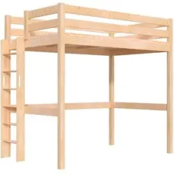 ABC MEUBLES Hohes bett 1-Personen Sylvia 120x200 mit gerader Leiter - Roh (ohne Lack)