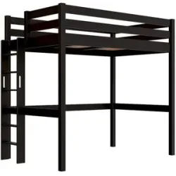 ABC MEUBLES Hohes bett 1-Personen Sylvia 120x200 mit gerader Leiter - Schwarz