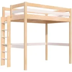 ABC MEUBLES Hohes bett 1-Personen Sylvia 120x200 mit gerader Leiter - Naturlack/Weiß