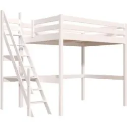 ABC MEUBLES Hochbett 140x200 aus holz Sylvia mit Mülertreppe - Weiß