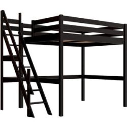 ABC MEUBLES Hochbett 140x200 aus holz Sylvia mit Mülertreppe - Schwarz