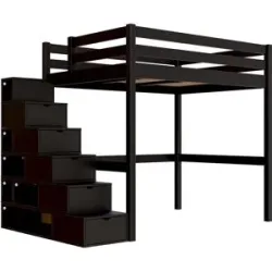 ABC MEUBLES Hochbett 140x200 Sylvia mit treppenregal - Schwarz