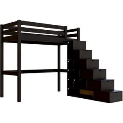 ABC MEUBLES Hochbett holz mit Treppenregal Sylvia - 90x200 - Schwarz