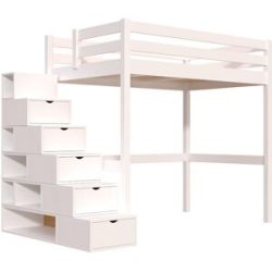 ABC MEUBLES Hochbett holz mit Treppenregal Sylvia - 120x200 - Weiß