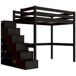 ABC MEUBLES Hochbett holz mit Treppenregal Sylvia - 120x200 - Schwarz