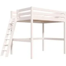 ABC MEUBLES Hochbett 140x190 holz mit Leiter Sylvia schräge Leiter - Weiß