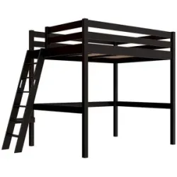 ABC MEUBLES Hochbett 140x190 holz mit Leiter Sylvia schräge Leiter - Schwarz