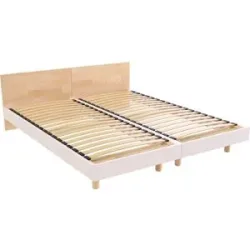 ABC MEUBLES Twinbetten Massivholz mit Kopfteil Twin - 80x200 - Naturlack/Weiß