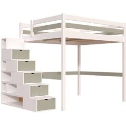 ABC MEUBLES Hochbett holz mit Treppenregal Sylvia - 160x200 - Weiß/Mokka