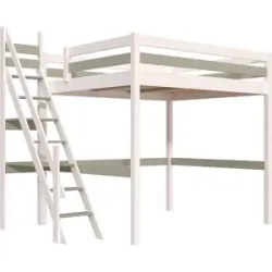 ABC MEUBLES Hochbett 160x200 Sylvia mit Müllertreppe - Weiß/Mokka