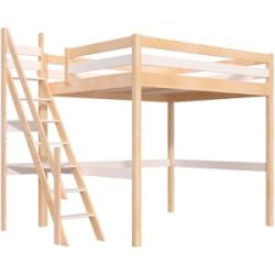 ABC MEUBLES Hochbett 160x200 Sylvia mit Müllertreppe - Naturlack/Weiß