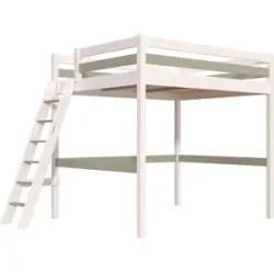 ABC MEUBLES Hochbett aus holz Sylvia 160x200 schräger Leiter - Weiß/Mokka