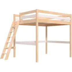 ABC MEUBLES Hochbett aus holz Sylvia 160x200 schräger Leiter - Naturlack/Weiß