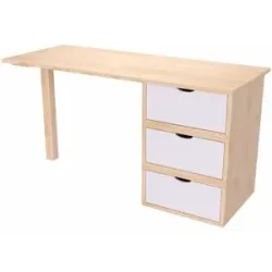 ABC MEUBLES Schreibtisch aus massivholz 3 Schubladen Würfel - Naturlack/Weiß