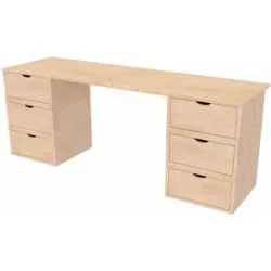 ABC MEUBLES Schreibtisch aus massivholz 6 Schubladen Würfel - Roh (ohne Lack)