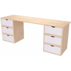 ABC MEUBLES Schreibtisch aus massivholz 6 Schubladen Würfel - Naturlack/Weiß