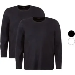 LIVERGY® Herren Langarmshirts, 2 Stück, aus reiner Baumwolle