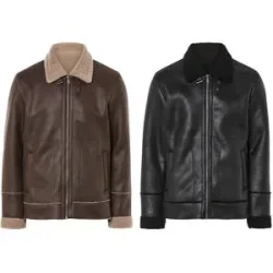 LIVERGY® Herren Bikerjacke, mit warmem Lammfellimitat