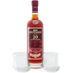 RON CENTENARIO Fundación Rum 20 Jahre + 2 Tumbler, 40% Vol