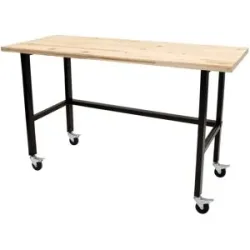RIKTA Werkbank mit Rollen, B 140 X T 60 X H 84cm, 200kg Belastung, FSC 100%, Fichte