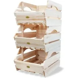 HABAU Holzkiste 3er-Set, 27x38x20 cm, naturbelassen, stapelbar, Kiefer Massivholz
