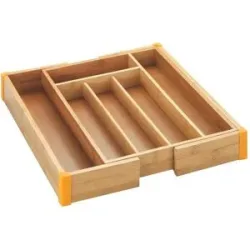 WENKO Ausziehbarer Bambus-Besteckkasten mit 5 bis 7 Fächern,  25,7-38,5 x 5,1 x 35,7 cm
