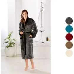 GÖZZE Bademantel, unisex, Seiden-Feeling, mit Schalkragen, 2 Taschen und Gürtel