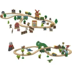 LUPILU® Holzeisenbahn-Set »Farm / Dinosaurier«