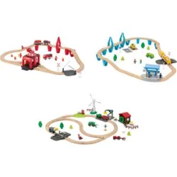 LUPILU® Eisenbahn-Set Feuerwehr / Eisenbahn-Set Passagierzug / Eisenbahn-Set Farm, 36-teilig / 50-teilig / 49-teilig