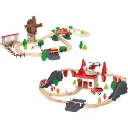 PLAYTIVE Eisenbahn-Set Feuerwehr / Countryside, aus Buchenholz