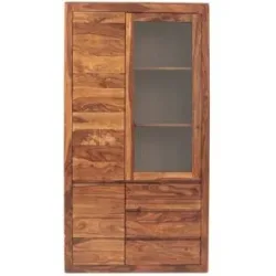 LAKSHMI-indisches-moebelhaus.de Vitrine Tina 100x190x45 aus Sheesham-Massivholz