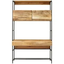 LAKSHMI-indisches-moebelhaus.de Schreibtisch mit Bücherregal Gita 130x213x55 aus Mango-Massivholz