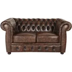 LAKSHMI-indisches-moebelhaus.de Zweisitzer-Sofa Chesterfield Liverpool aus echtem Rindsleder Whisky