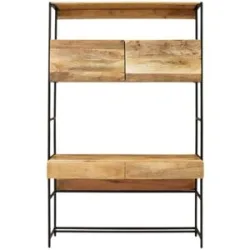 LAKSHMI-indisches-moebelhaus.de Schreibtisch mit Bücherregal Gita 130x213x55 aus Mango-Massivholz