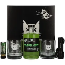 BÖSER KATER Black Light Neon Limetten Gin 40% Vol. 0,5l in Geschenkbox mit UV-Taschenlampe & Gläsern