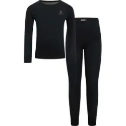 Odlo Thermo-T-Shirt und -Tights Set Set Long Merino 200 Kids Black  aus Wolle Kindergröße 104 cm schwarz