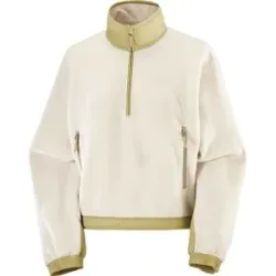 Salomon Kurzes Fleece mit halbem Reißverschluss Chroma Fleece Crop HZ W Whisper White/Gray Green für Damen Größe L Beige