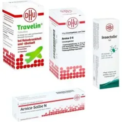 DHU Arnica D6 Globuli, Insectolin, Travelin und Arnica Salbe