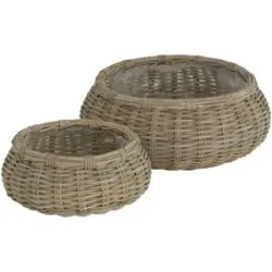HOME STORY Rattankorb  2er Set   ¦ braun ¦ Rattan,Kunststoff ¦ Maße (cm): H: 24