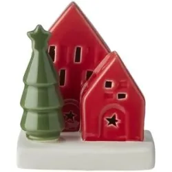 HOME STORY LED Objekt Häuser mit Tannen   ¦ rot ¦ Porzellan,Kunststoff ¦ Maße