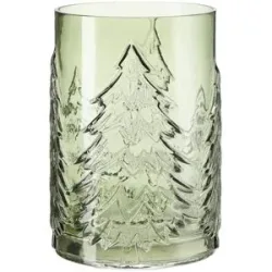 HOME STORY Windlicht Tanne   ¦ grün ¦ Glas ¦ Maße (cm): H: 22  Ø: 16