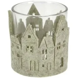 Höffner Windlicht Häuser   ¦ grün ¦ Glas,Filz ¦ Maße (cm): H: 8  Ø: 7