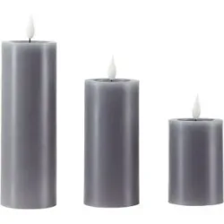 HOME STORY LED Kerzen  3er Set   ¦ grau ¦ Wachs,Kunststoff ¦ Maße (cm): H: 20