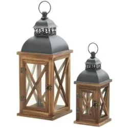 Höffner Laterne  2er Set   ¦ holzfarben ¦ Glas,Metall ¦ Maße (cm): B: 18 H: 45 T: 18.0