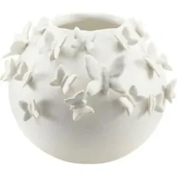 HOME STORY Vase  3D Schmetterling ¦ weiß ¦ Porzellan ¦ Maße (cm): H: 19  Ø: 22